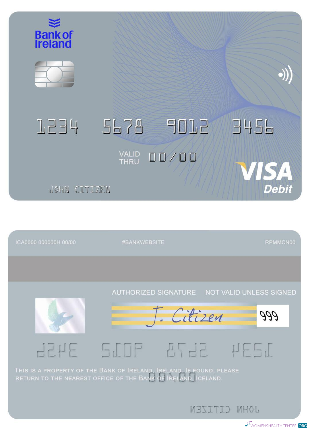 Download Ireland Bank of Ireland visa debit card Photoshop template